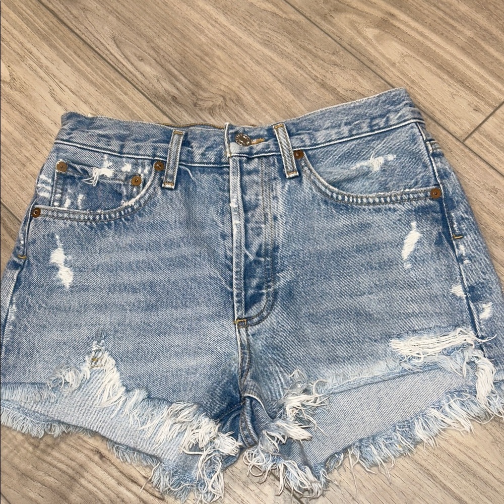 Agolde Frayed Light Blue Jean Shorts PARKER VINTAGE CUT OFF SHORT SWAPMEET Sz25 - Picture 3 of 12